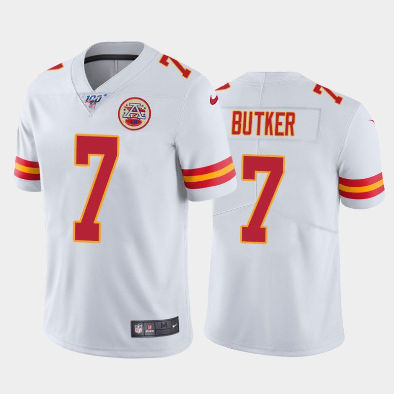 Men Kansas City Chiefs 7 Harrison Butker Nike 100th White Limited NFL Jersey